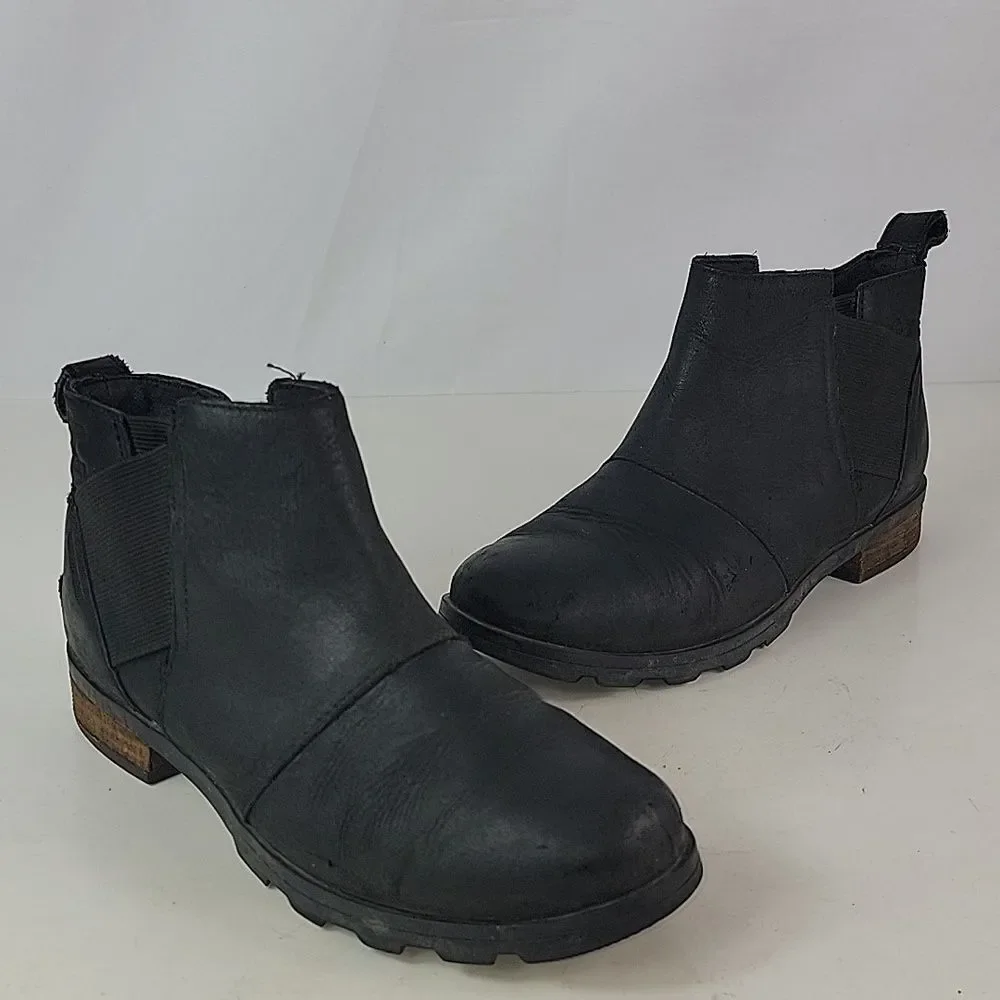 Sorel Emelie Chelsea Black Leather Women's Ankle Boots